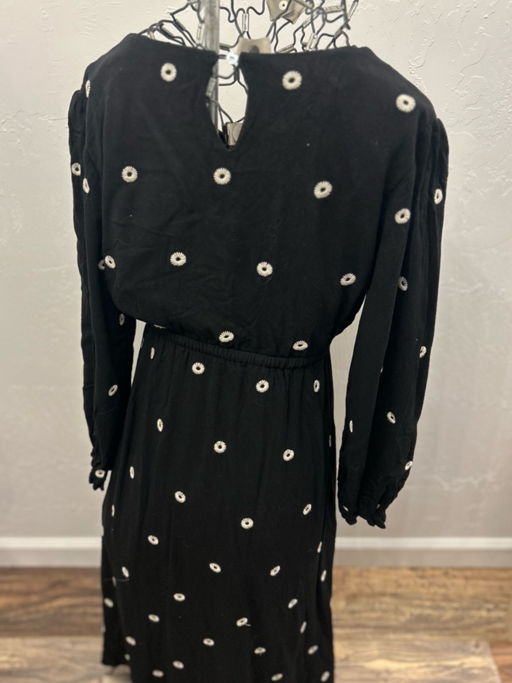In Loom Black Midi Dress with Ivory Floral Embroidery - Picture 4 of 5
